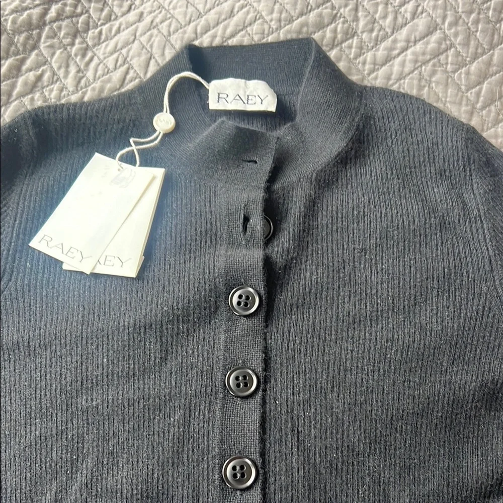 RAEY Cashmere black 3/4 Button-Up Sweater NWT SZ S - Picture 2 of 4